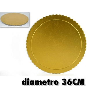 Trade Shop Traesio-set 2pz. Vassoio Porta Sotto Torta Piatto 36cm Oro Tondo Dolci Cartone Trasporto -