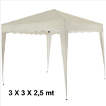 Trade Shop Traesio-gazebo 3x3x2,5 Mt Pieghevole Ecru Impermeabile Richiudibile Tendone Giardino -