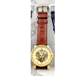 Trade Shop Traesio-orologio Polso Zcc Bull Transp Uomo Automatico Cinturino Pelle Marrone Fondo Oro -