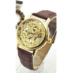 Trade Shop Traesio-orologio Polso Zcc Uomo Automatico Cinturino Pelle Casual Marrone Fondo Dorato -