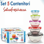 Trade Shop Traesio-set Di 5 Contenitori Frigo Vetro Per Alimenti Con Coperchio Colorato -