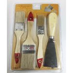 Trade Shop Traesio-set 3 Pennelli+1 Spatola 1,5"/2"/2,5" Vernici Ad Acqua Idropitture Solventi -