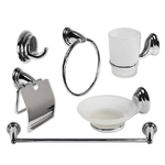 Cleafe-set 6pz Bagno Acciaio Cromato Vetro Satinato Arredo Casa Sapone Spazzolini 69985 -