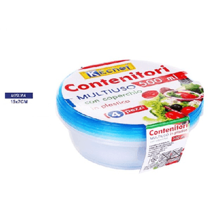 Trade Shop Traesio-set 4 Pezzi Contenitori Multiuso Tondo Con Coperchio In Plastica 500 Ml Cucina -