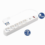 Trade Shop Traesio-multipresa 7 In 1 Usb A + C + 5 Prese Per Bipasso / Schuko / Eu Cavo 1.5mt 80082 -