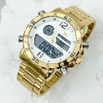 Trade Shop Traesio-orologio Polso Zcc Uomo Acciaio Dual Time Data Allarme Impermeabile Dorato Bianco -