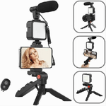 Trade Shop Traesio-kit Vlogger Professionale 4in1 Universale Per Smartphone Con Microfono Luce Led -