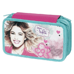 Trade Shop Traesio-astuccio A 3 Zip Disney Violetta In Tessuto Completo Di Pastelli E Pennarelli -