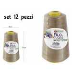 Trade Shop Traesio-set 12 Pz Filati A Cono Filo Poliestere Cucito 3000y 40s/2 Beige Gomitolo Cotone -