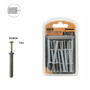 Trade Shop Traesio-set 11 Pz Tassello Fisher Universale Viti Chiodi Gancio Tasselli 5 X 50 Mm 69046 -