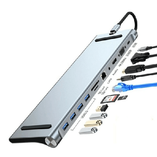 Trade Shop Traesio-hub 11 In 1 Usb Type C Adattatore Con Hdmi 4k Vga Ethernet Lan Sd Audio Pd Hu990 -