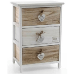 Trade Shop Traesio-cassettiera Con 3 Cassetti 58x40x29cm Cuore Bianco Legno Naturale Casa Moderno -