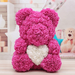 Trade Shop Traesio-orsacchiotto Orsetto Orso Di Rose Con Fiori Da 40cm Rosa Con Cuore Bianco -