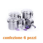 Trade Shop Traesio-set 6 Pezzi Barattolo In Acciaio Inox 10 X 11 Cm Alimenti Zucchero Caffè Cucina -