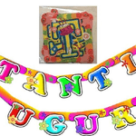 Trade Shop Traesio-set 4pz. Festone Scritta Tanti Auguri Multicolore Snodata Festa Compleanno 180cm -