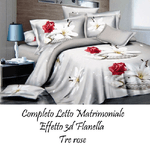 Trade Shop Traesio-completo Da Letto In Flanella Effetto 3d Lenzuolo Con Federe Copricuscini Rose -