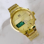 Trade Shop Traesio-orologio Da Polso Zcc 7258 Uomo Quarzo Acciaio Dual Time Dorato Quadrante Oro -