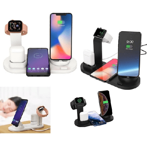 Trade Shop Traesio-stazione Ricarica Wireless 4 In 1 Qi Air Pods Iphone Compatibile Micro Usb Type C -