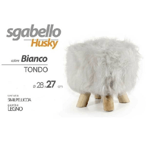 Trade Shop Traesio-pouf Sgabello Similpelliccia Husky Bianco Tondo Gambe Legno 28x27 Cm Poggiapiedi -