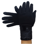 Trade Shop Traesio-guanti Tessuto Cotone Donna Nero Pon Pon Pizzo Taglia 8 1/2 Gloves Fodera Pile -