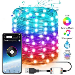 Trade Shop Traesio-luci Led Albero Di Natale Usb Bluetooth App Interno Con Telecomando 5 Mt 50 Led -