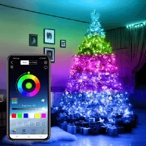 Trade Shop Traesio-catena Luminosa A Led Multicolor 10 Mt Con Controllo Remoto Da App Albero Natale -