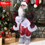 Trade Shop Traesio-babbo Natale Elegante 100cm In Plastica Vestiti In Tessuto Decorazione Natalizia -