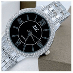 Trade Shop Traesio-orologio Da Polso Zcc 13 Donna Moda Quarzo Acciaio Brillantini Silver Fondo Nero -