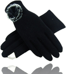 Trade Shop Traesio-guanti Tessuto Nero Cotone Pon Pon Guanto Taglia 8 Gloves Invernale Fodera Pile -