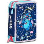 Trade Shop Traesio-astuccio Stitch E Lilo 3 Zip Per Scuola Elementare Completo Di Accessori Seven -