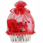 Trade Shop Traesio-coppia Peluche Orsetti Con Cesta Fiore Rosso Idea Regalo Per San Valentino 63296 -