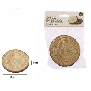 Trade Shop Traesio-set 2 Pezzi Dischi Disco Di Legno Decorativo Per Ornamento 8x1 Cm Rotondo 72108 -