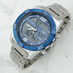 Trade Shop Traesio-orologio Da Polso Zcc Uomo In Acciaio Dual Time Resistente All'acqua Silver Blu -