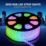 Trade Shop Traesio-striscia Strip Led Bobina Smd 5050 Rgb Con Spina 220v Tubo Per Esterno Da 100 Mt -