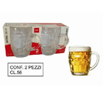 Trade Shop Traesio-set 2 Pezzi Brocca Bicchieri Boccali Birra In Vetro Classico 56 Cl Con Manico -