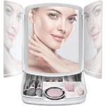 Trade Shop Traesio-specchio Make Up Con Luci A Led E Cassetti Per Trucco Regolabile Pieghevole Away -