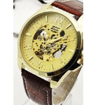 Trade Shop Traesio-orologio Da Polso Zcc Uomo Automatico Cinturino Pelle Moda Casual Marrone Dorato -