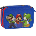 Trade Shop Traesio-astuccio Scuola Super Mario 3 Scomparti Zip Completo Di Cancelleria Pennarelli -