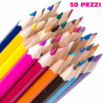 Trade Shop Traesio-set Pastelli Colorati 50 Pz. Matite In Legno Per Colorare Bambini Scuola Disegno -