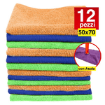 Trade Shop Traesio-12 Panni Microfibra 50x70cm Panno Pulizia Multiuso Lava Pavimenti Con Asola -