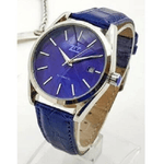 Trade Shop Traesio-orologio Da Polso Zcc Uomo Analogico Automatico Data Elegante Moda Pelle Blu -