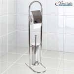 Trade Shop Traesio-piantana Porta Rotolo Con Scopino Da Bagno Metallo Lucido Cromato Bagno Wc 80 Cm -