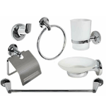 Cleafe-set Bagno Moderno In Acciaio Cromato E Vetro Satinato 6 Pezzi Arredo Bagno 69984 -