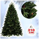 Trade Shop Traesio-albero Di Natale Folto Artificiale 210cm Verde Con Pigne 900 Rami Base A Croce -