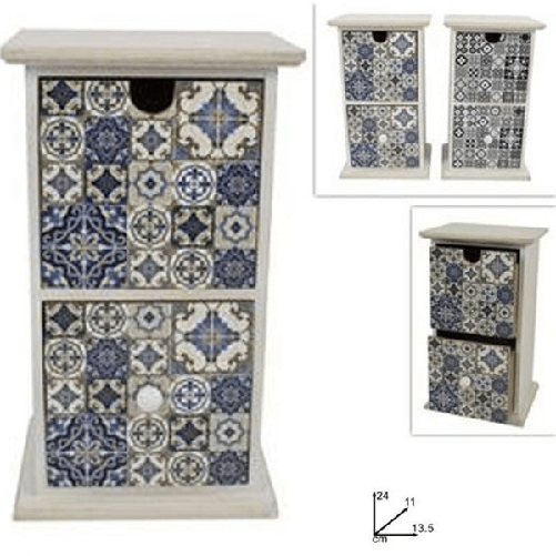 Trade Shop Traesio-porta Oggetti Cassettiera Colonna Con 2 Cassetti Legno Country Chic Arredamento -