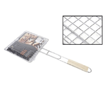 Trade Shop Traesio-griglia Barbecue Doppia Grill Manico In Legno Graticola Arrosto Pesce 22.5x20.5cm -