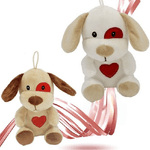 Trade Shop Traesio-cane Cagnolino Peluche 16cm Cuore Stampato Laccio San Valentino Col. Ass. 95066 -