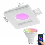 Trade Shop Traesio-faretto Slim Gesso Smart Led Gu10 Wifi Incasso Quadrato Rgb Cct Alexa Google 10x10cm -