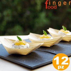 Trade Shop Traesio-set 12 Barchette Finger Food In Fibra Di Pioppo Catering Aperitivo 12,5 X 7 Cm -