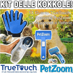 Trade Shop Traesio-kit Delle Coccole True Touch + Petzoom + Aspirapeli Per La Pulizia Cani E Gatti -